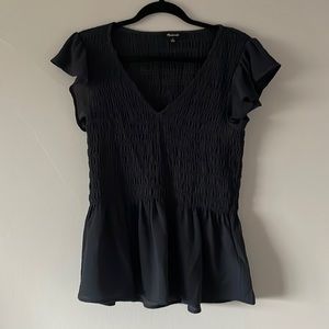 Madewell XS v-neck navy blue smocked peplum top